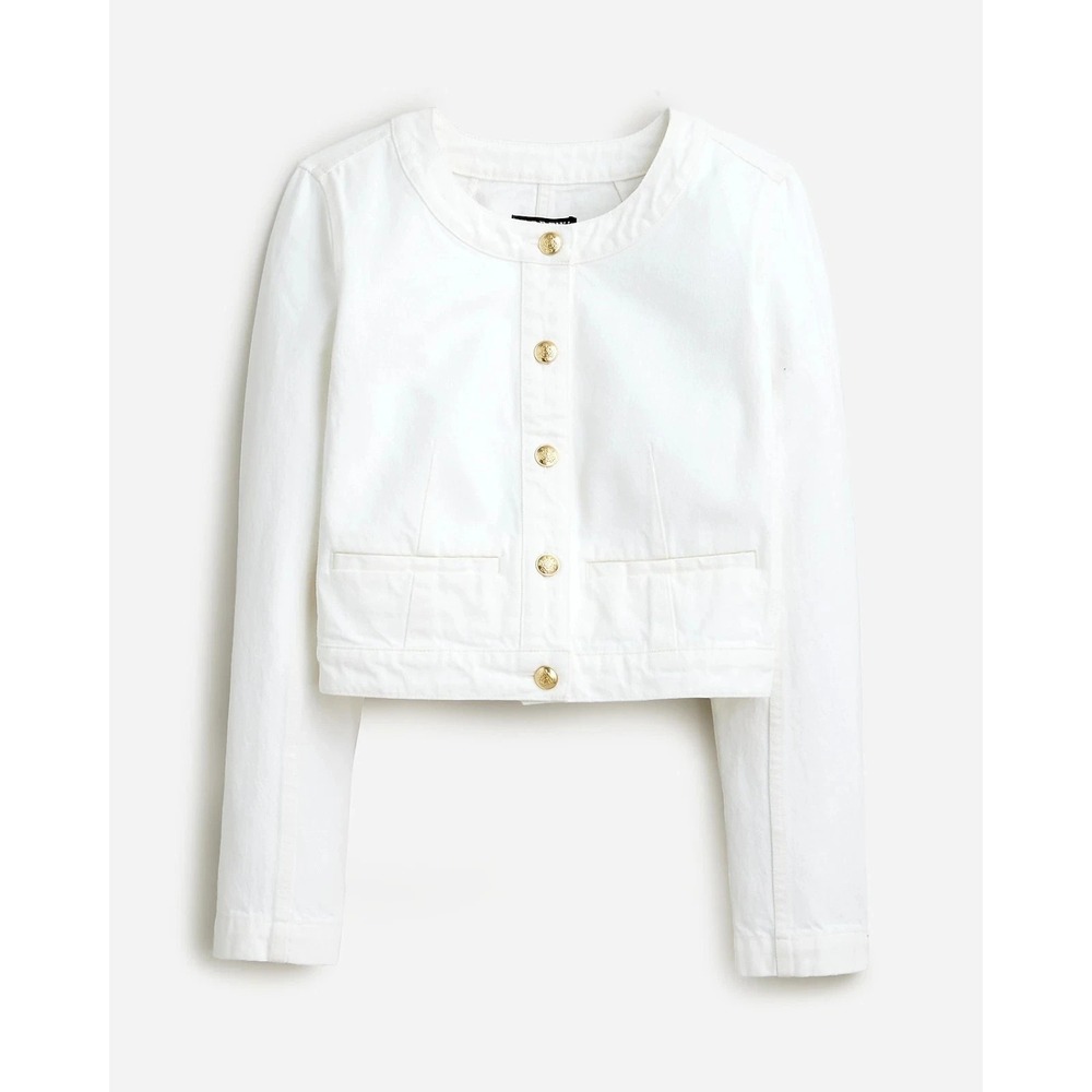J. Crew Louisa Lady Jacket in Denim Womens 12 White Gold Buttons CG376
